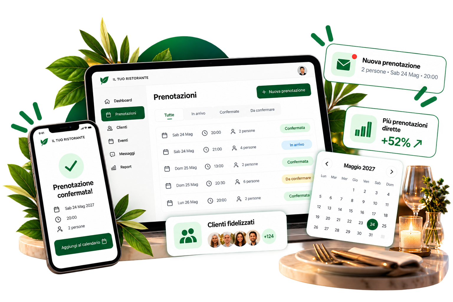Dashboard Restaurants Club per la gestione delle prenotazioni online e conferma del tavolo